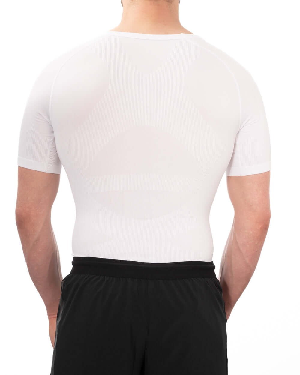 Men's soft compression shirt for gynecomastia, designed to provide comfort and discreet support under clothing.