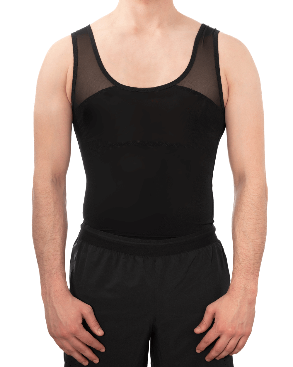 Men's compression vest in black, designed for comfort and improved posture, ideal for a smoother silhouette.