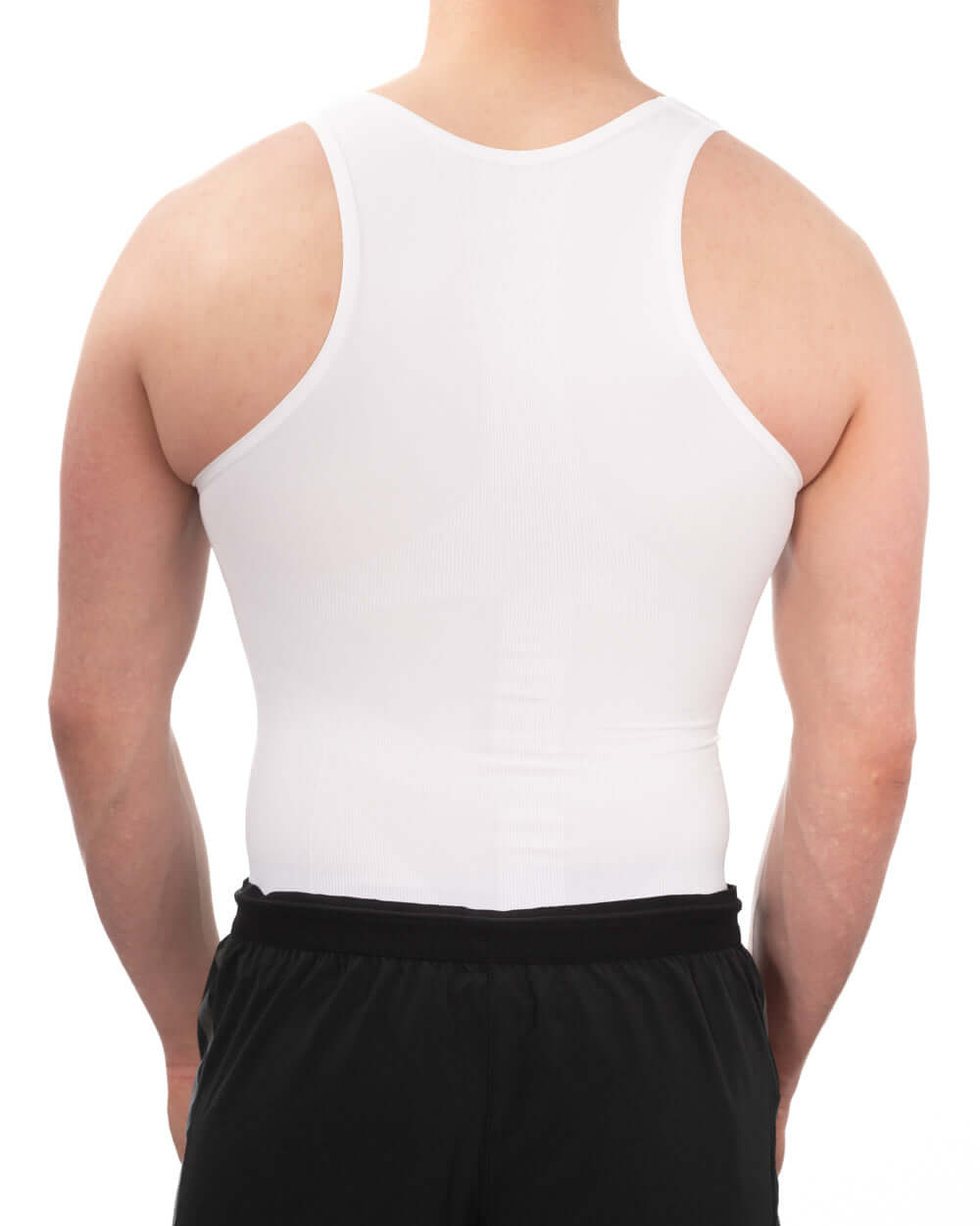 Men's seamless compression vest in white, showcasing a sleek design and back view for enhanced comfort and support.