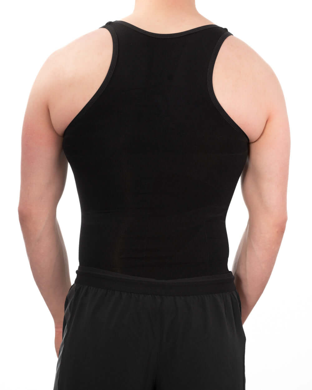 Men's seamless compression vest shown from the back, perfect for enhancing body shape and providing comfort.