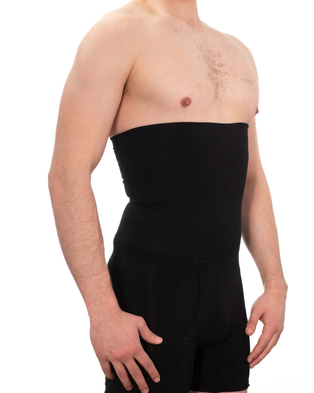 Seamless men's girdle for maximum shaping from thighs to upper abdomen, providing firm compression and a smoother look.