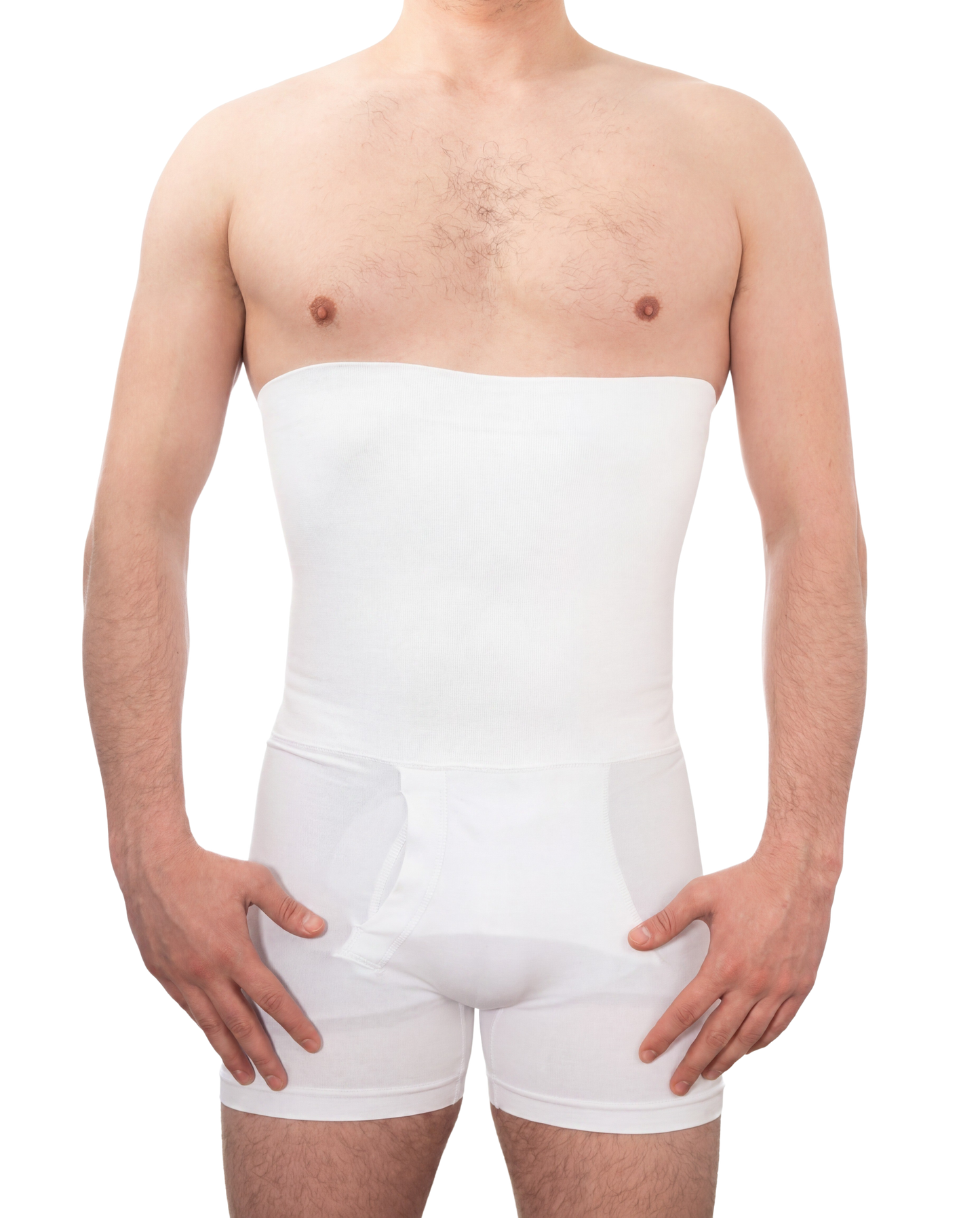 White seamless compression girdle front view providing tummy and waist support
