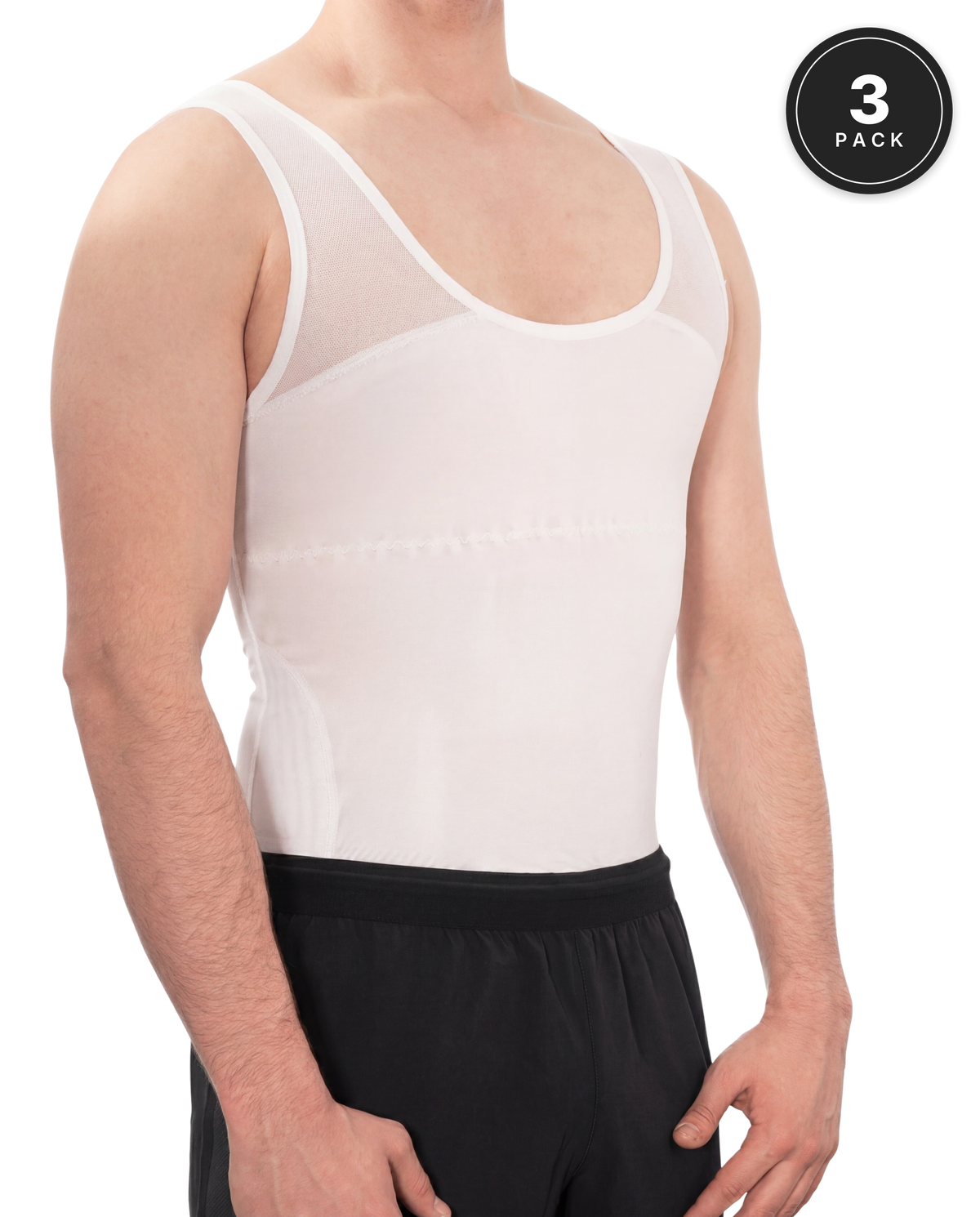 Men's compression vest 3-pack, white vest side view