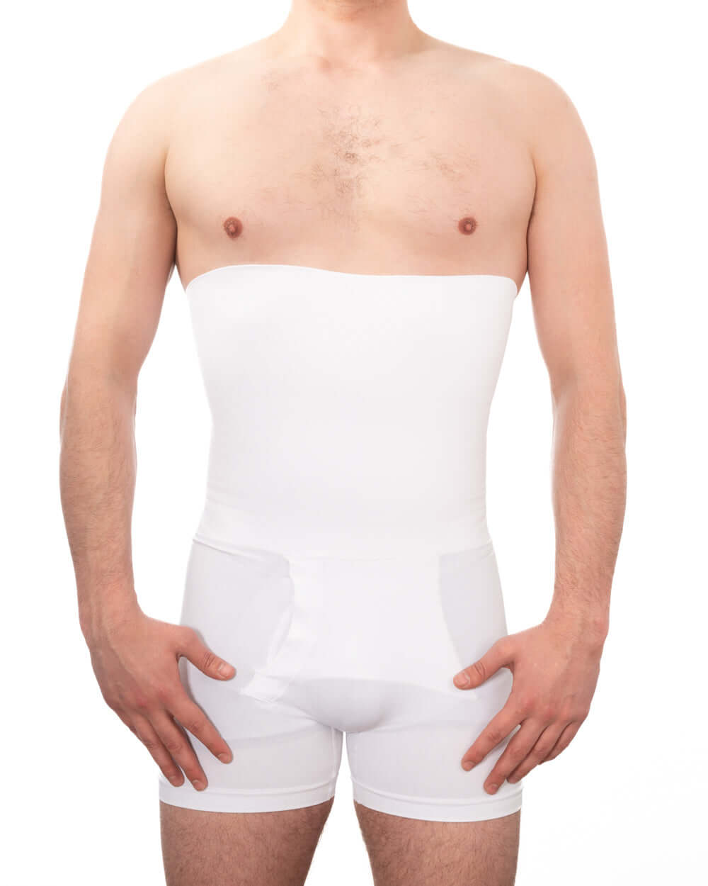 Seamless men's girdle providing firm compression for shaping thighs and abdomen, enhancing comfort and control.